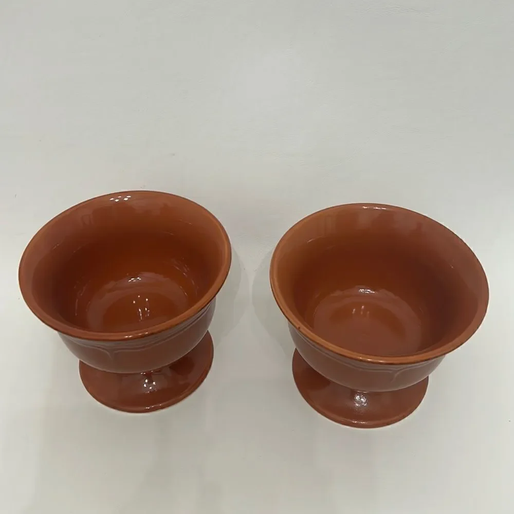Tuscan Pumpkin Orange Color Dessert Sorbet Cereal Serve Bowl Footed Pedestal 2
